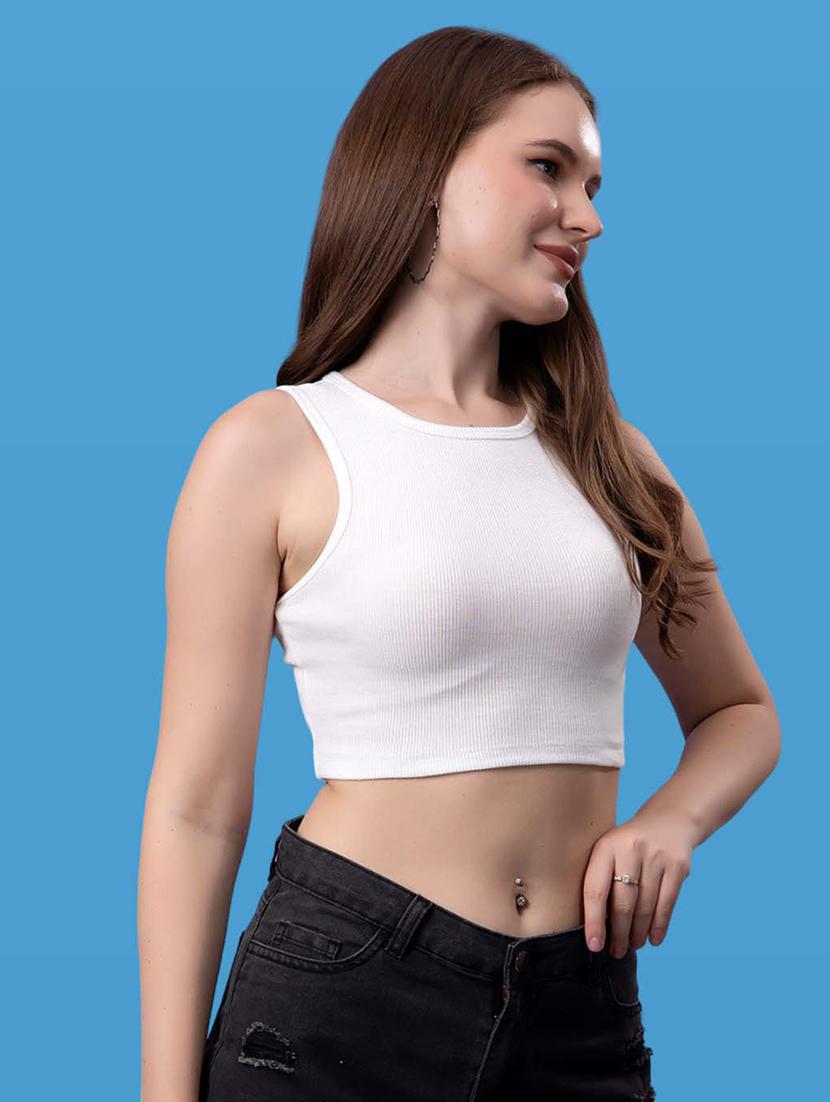 women solid white cotton crop top - 21522506 -  Zoom Image - 0