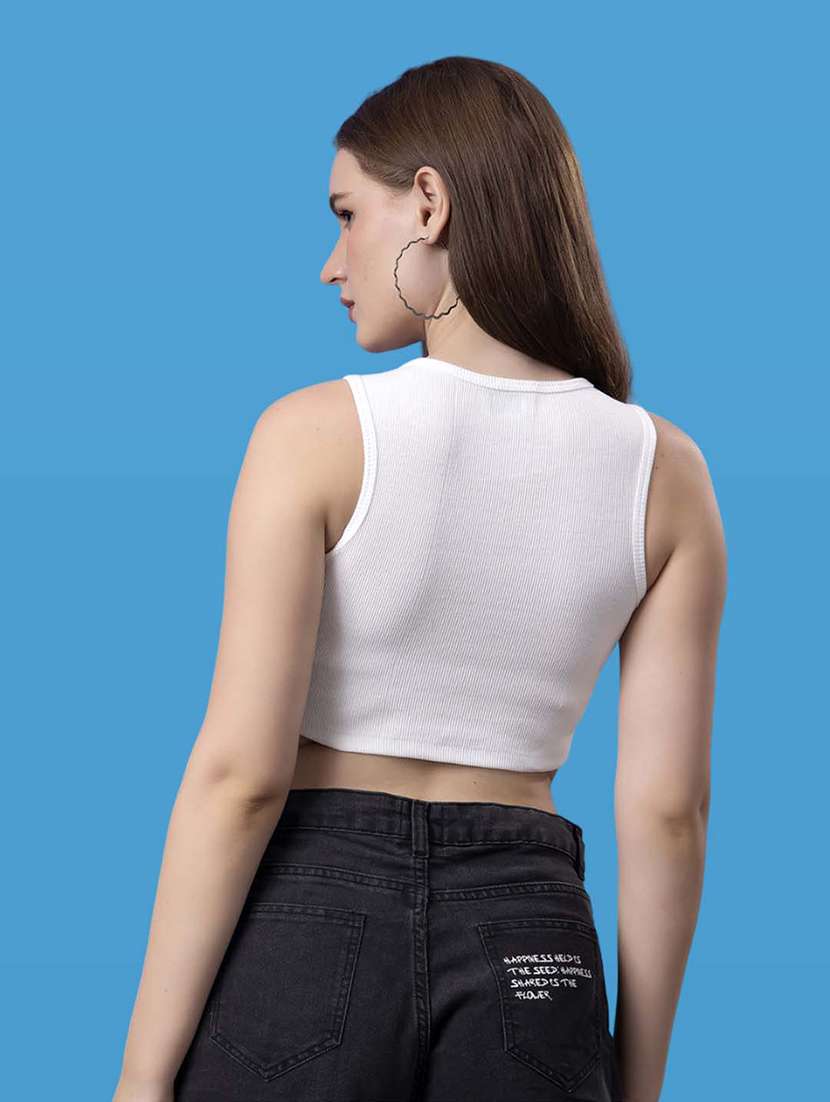women solid white cotton crop top - 21522506 - Standard Image - 3