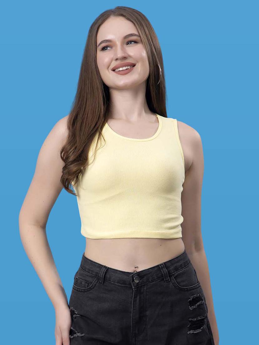 women solid sleeveless crop top - 21522507 - Zoom Image - 0
