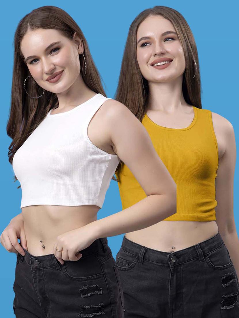 women pack of 2 solid sleeveless crop top - 21522530 - Zoom Image - 0