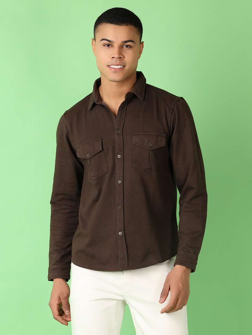 men long sleeves solid casual shirt