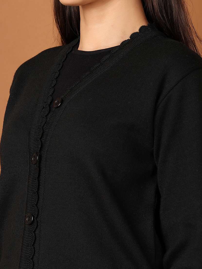 women black solid long sleeve cardigans - 21522821 -  Standard Image - 5