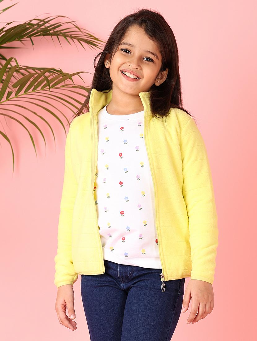 girls yellow solid long sleeve sweatshirt