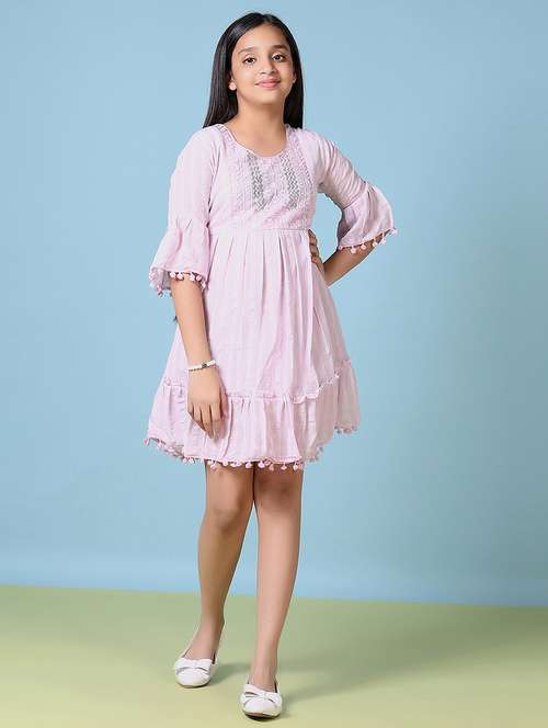 girls lavender embroidered bell sleeve fit & flare dress - 21522908 - Standard Image - 0