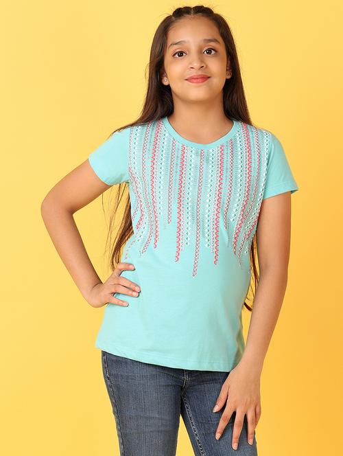 girls printed round neck cotton tee - 21522928 - Standard Image - 0