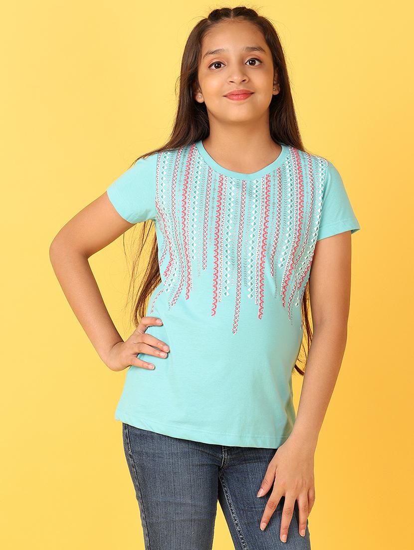 girls printed round neck cotton tee - 21522928 - Zoom Image - 0