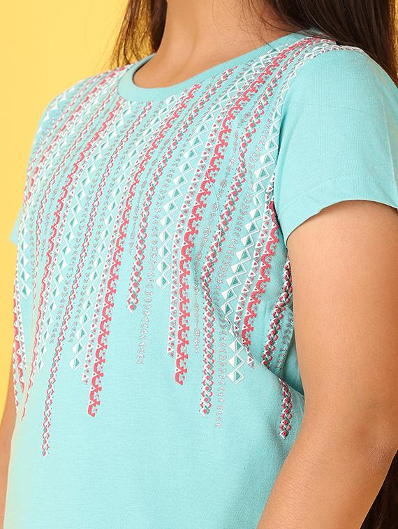 girls printed round neck cotton tee - 21522928 - Standard Image - 5