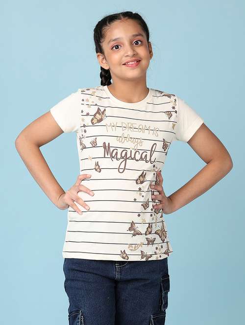 girls printed round neck cotton tee - 21522929 -  Standard Image - 0