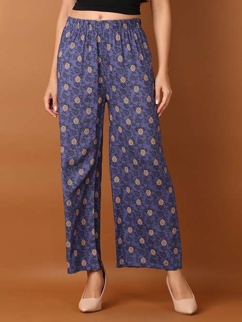 women blue printed straight palazzo - 21522938 - Standard Image - 0