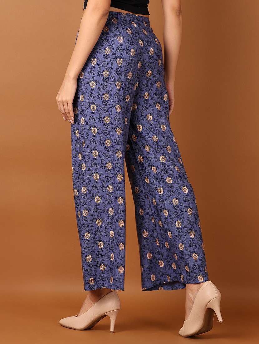 women blue printed straight palazzo - 21522938 - Standard Image - 3