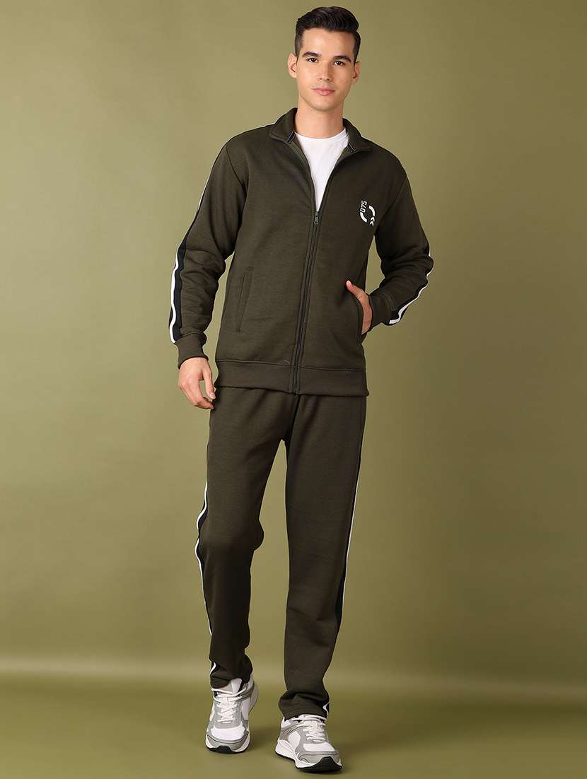 men solid long sleeve full length track suit