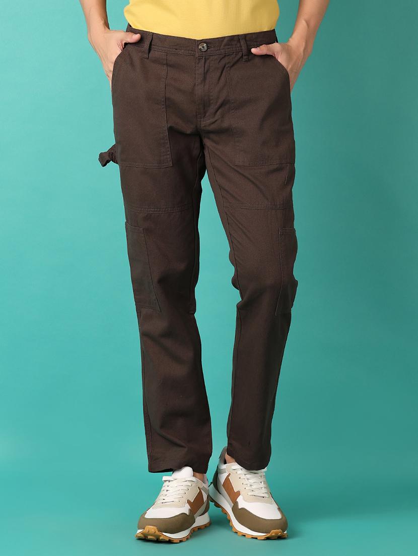 men solid mid rise regular fit cargo