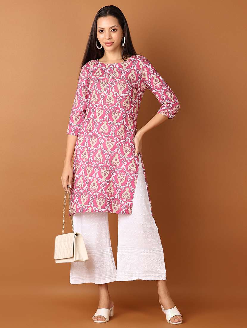 women three quarter sleeve straight kurta - 21523074 -  Standard Image - 3