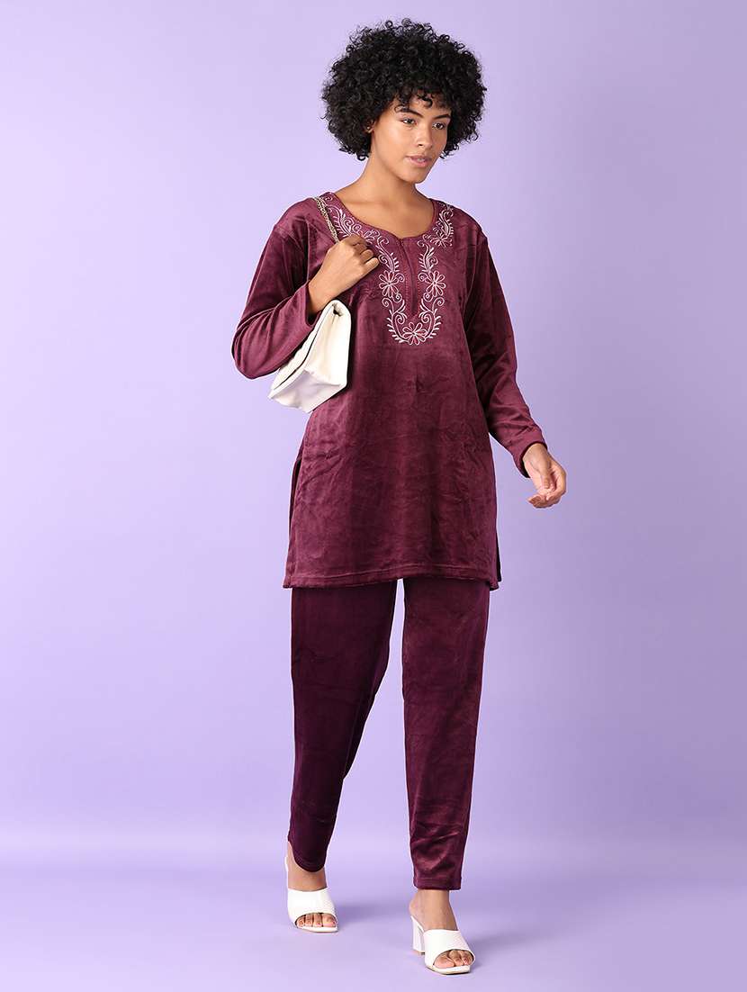 women solid with work long sleeve kurta pant set - 21523075 -  Standard Image - 5