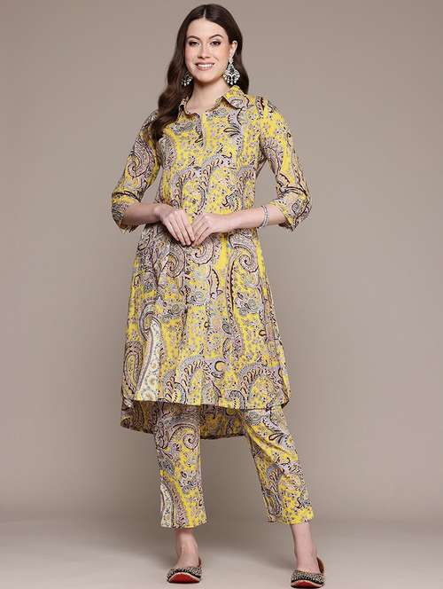 women paisley shirt collar kurta pant set - 21523106 -  Standard Image - 0