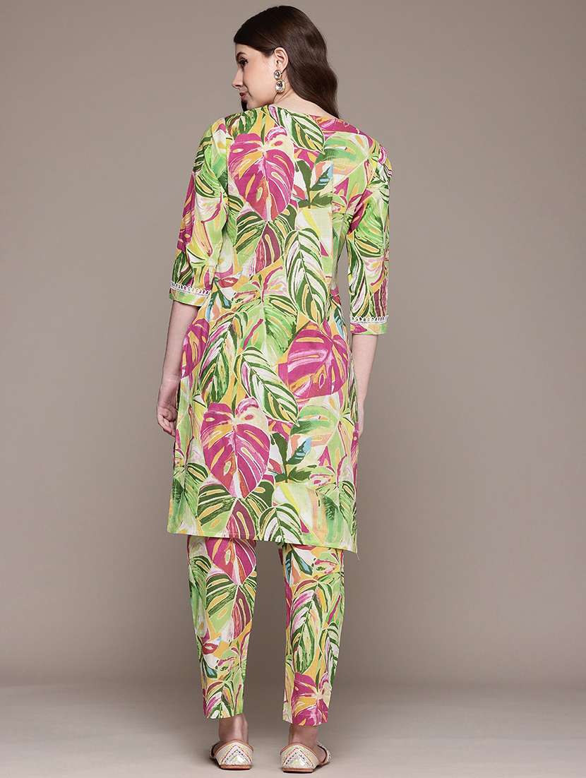 women tropical round neck kurta pant set - 21523109 -  Standard Image - 3