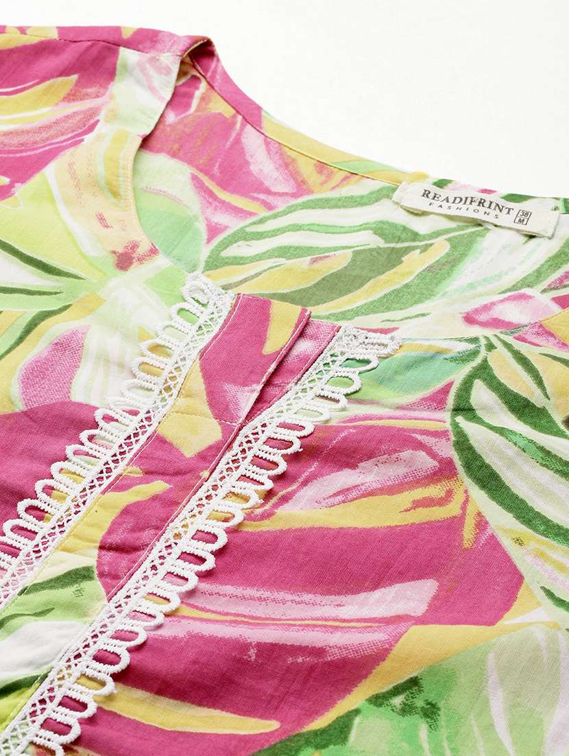 women tropical round neck kurta pant set - 21523109 -  Standard Image - 5