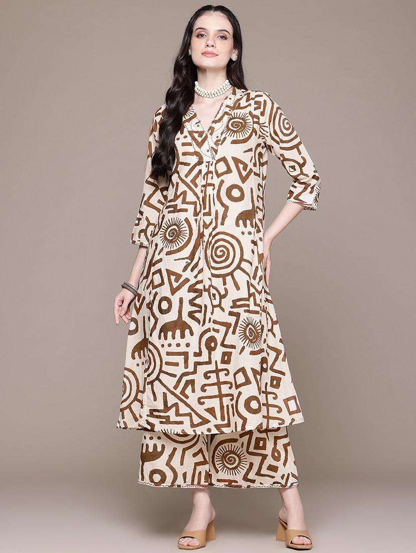 women printed v neck kurta palazzo set - 21523115 -  Standard Image - 3