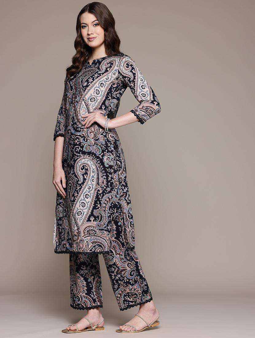 women paisley notch neck kurta palazzo set - 21523118 -  Standard Image - 3