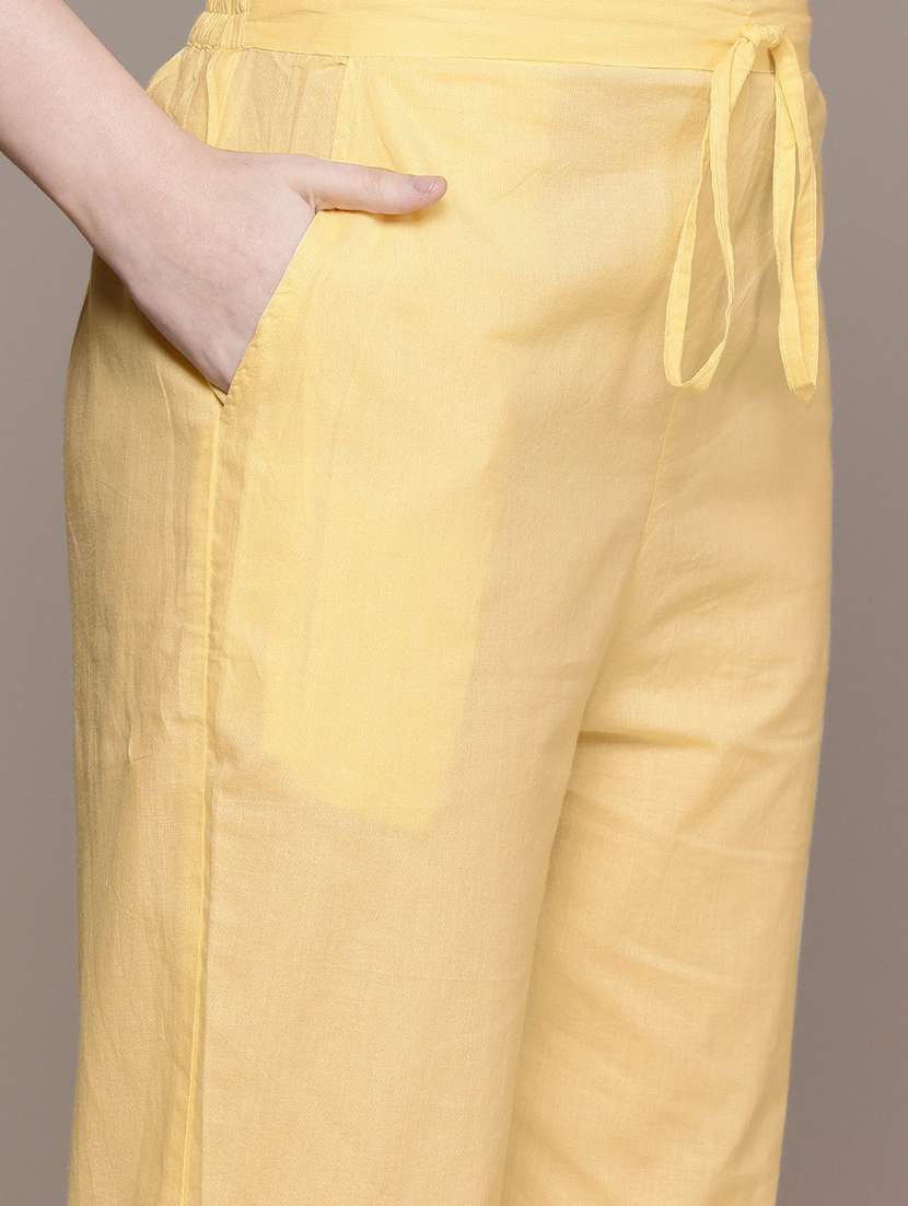 women solid with work notch neck kurta pant set - 21523120 -  Standard Image - 5