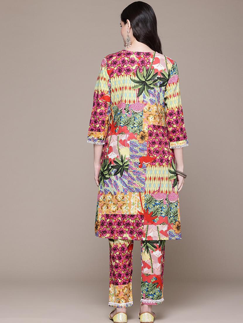 women printed notch neck kurta pant set - 21523129 - Standard Image - 3