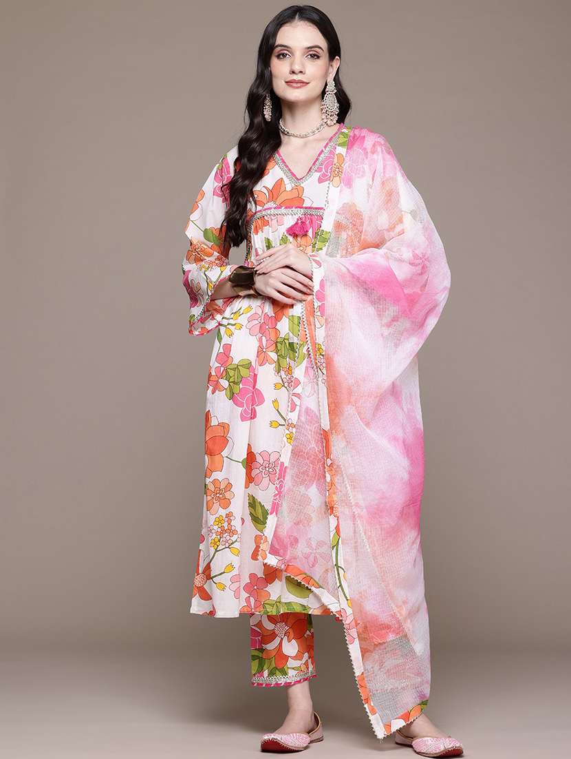 women floral kurta pant set with dupatta