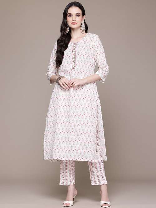 women floral round neck kurta pant set - 21523139 -  Standard Image - 0