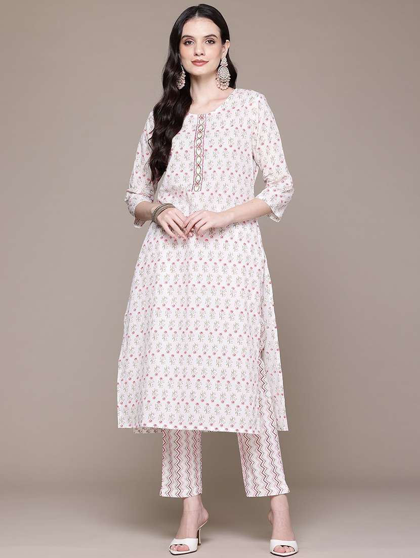 women floral round neck kurta pant set