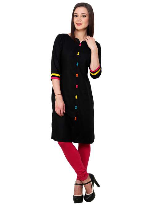 women black notch neck straight kurta - 21523217 - Standard Image - 0