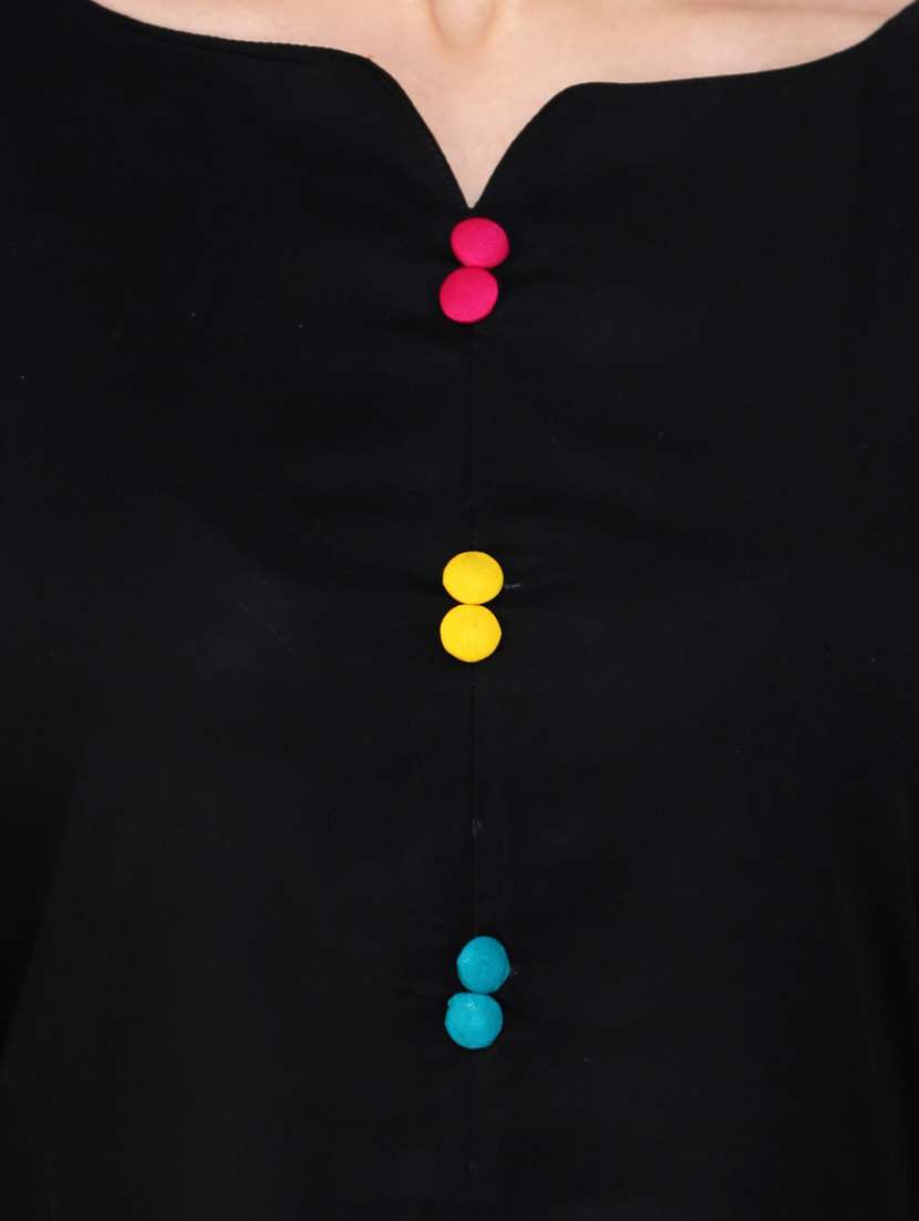 women black notch neck straight kurta - 21523217 - Standard Image - 3