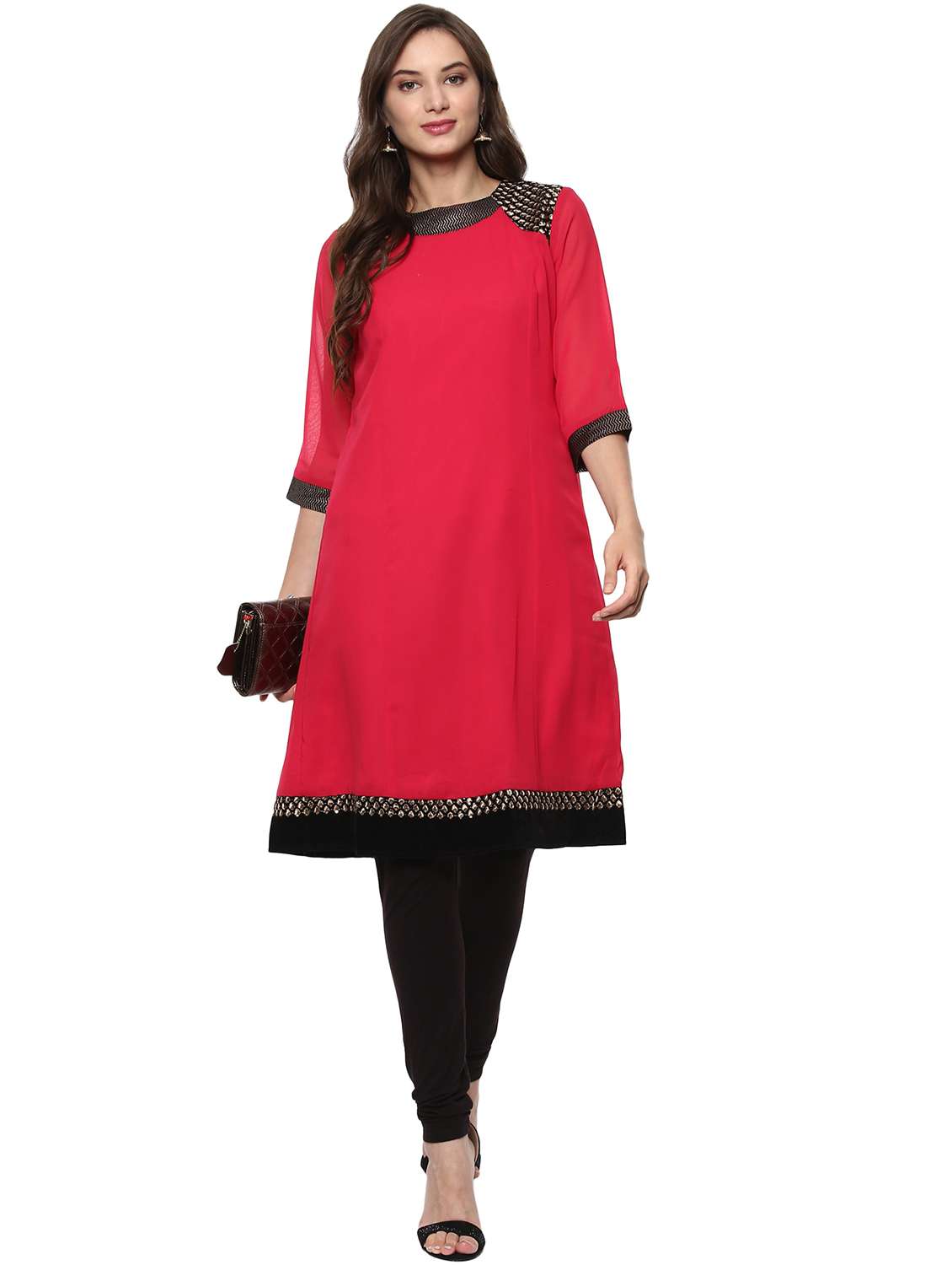 women pink round neck a-line kurta - 21523218 -  Zoom Image - 0