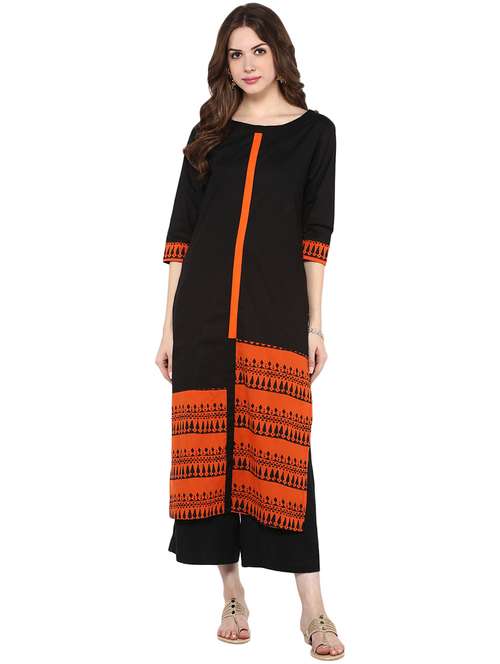 women black round neck straight kurta - 21523227 -  Standard Image - 0