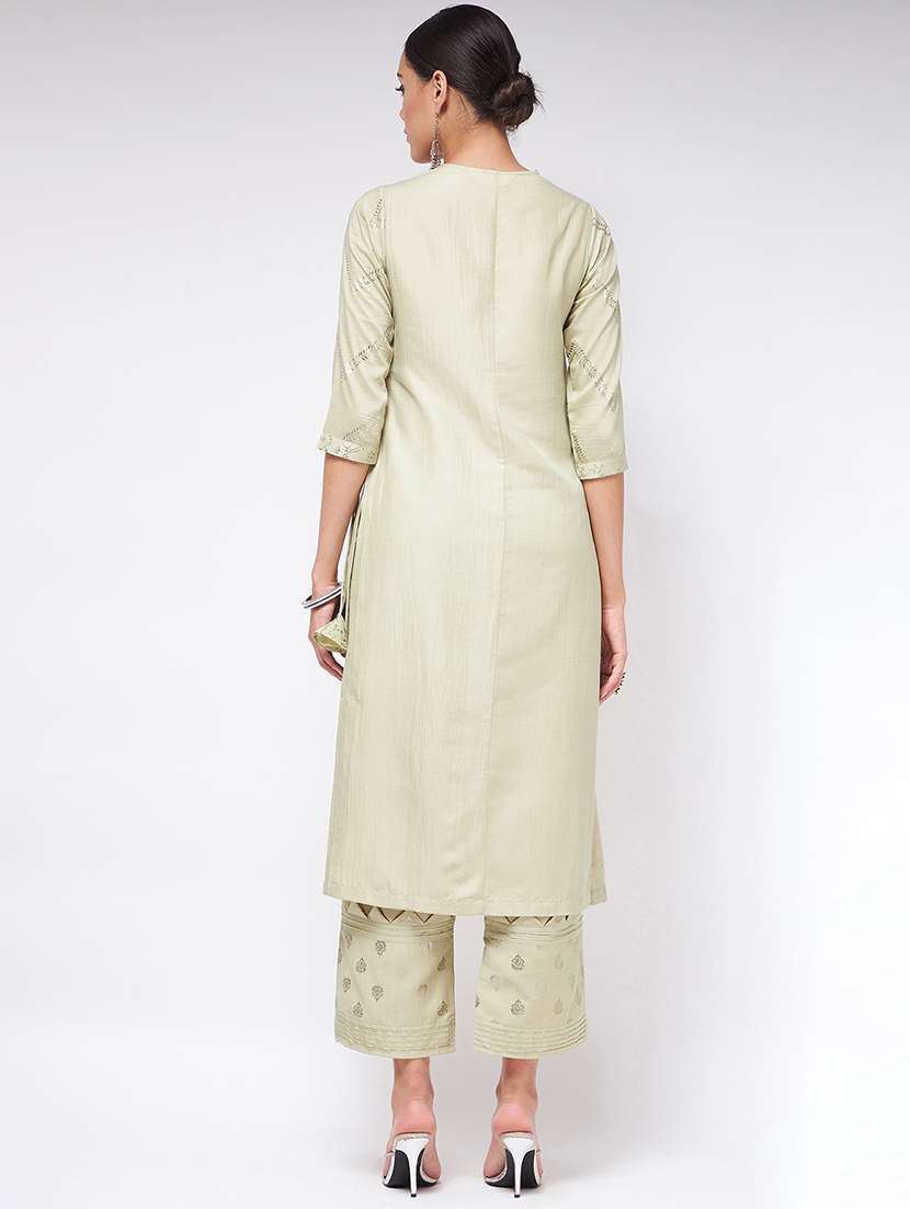 women neo mint key hole neck straight kurta - 21523236 - Standard Image - 3