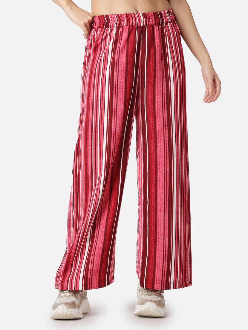 women striped printed wide leg trouser