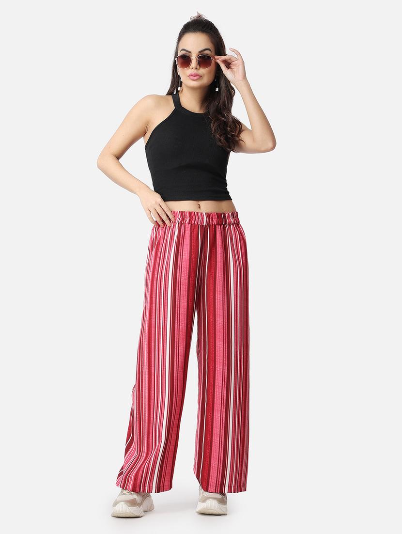 women striped printed wide leg trouser - 21523417 - Standard Image - 5