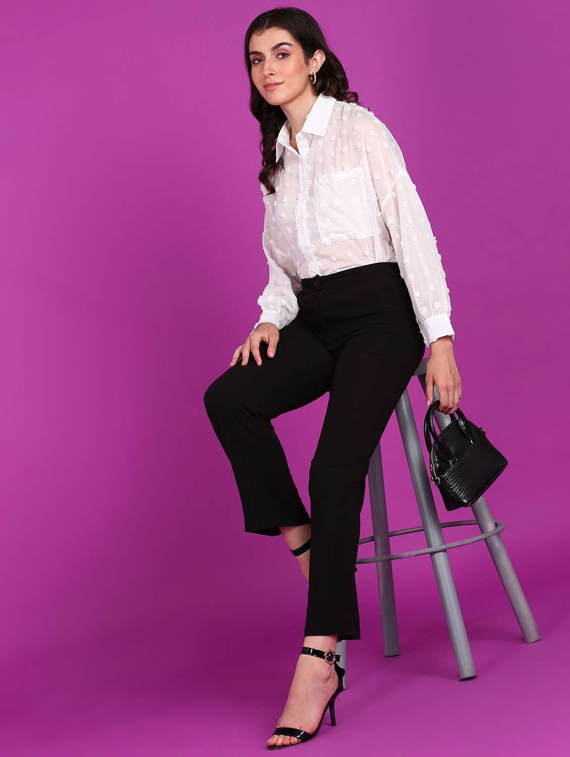 women solid high rise bootcut trouser - 21523449 -  Standard Image - 3