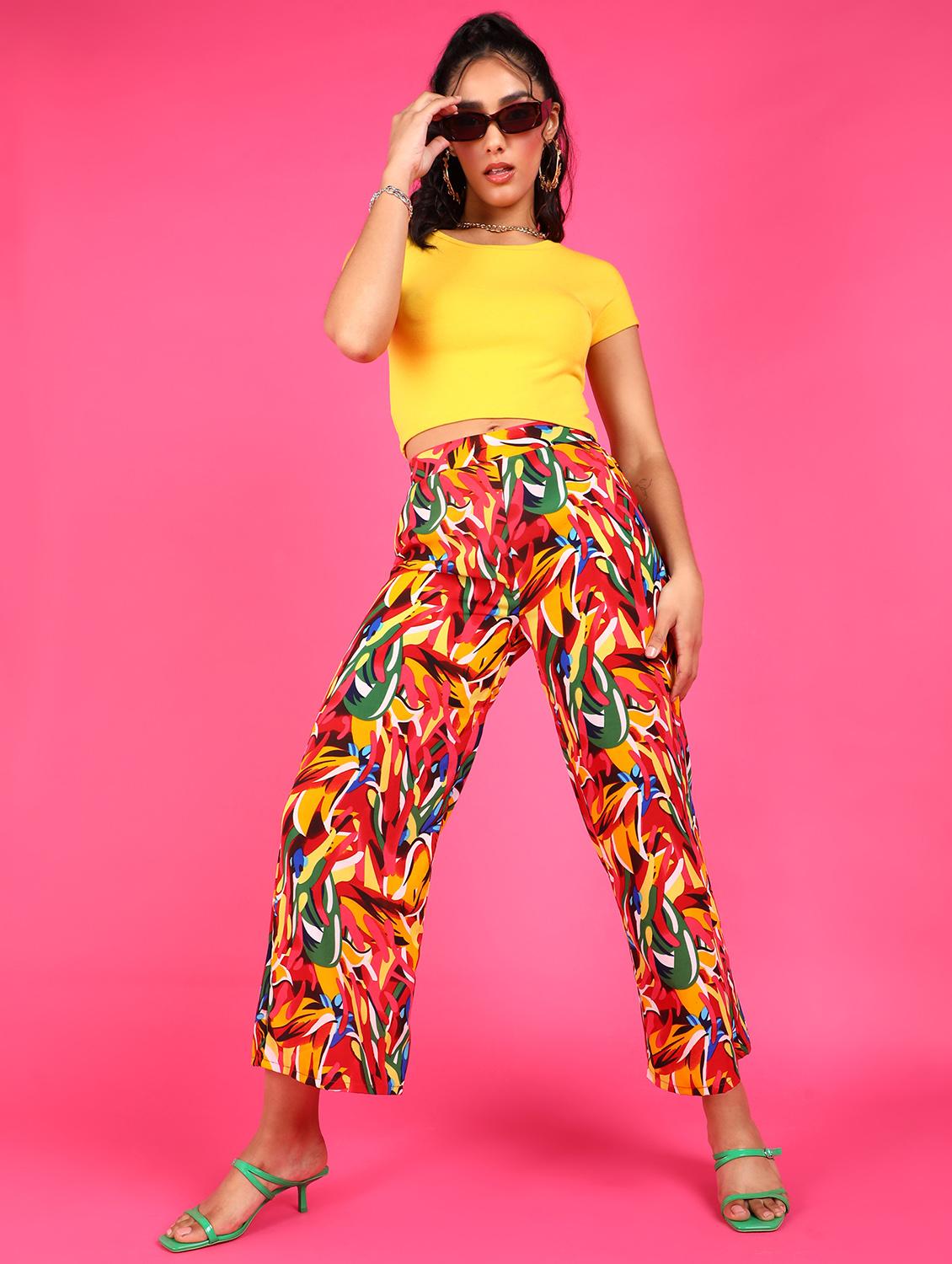 women printed high rise wide leg trouser - 21523455 - Standard Image - 3