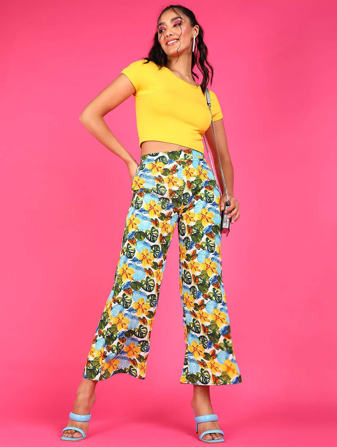 women printed high rise wide leg trouser - 21523456 -  Standard Image - 3