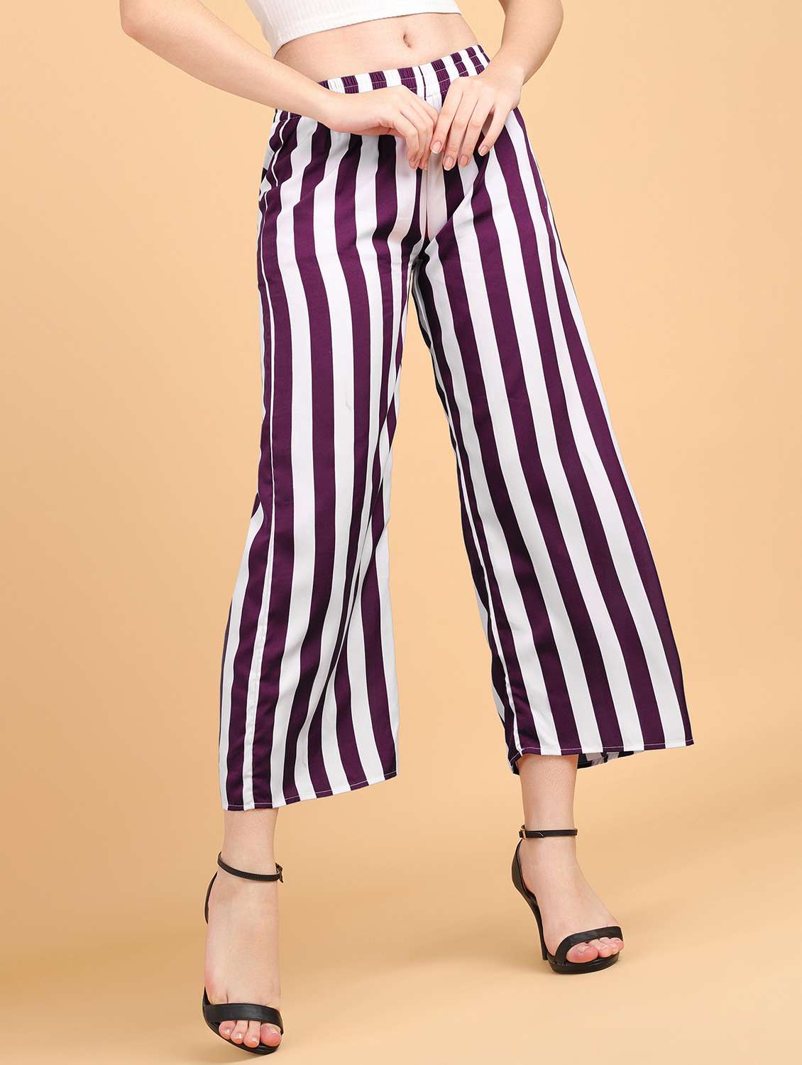 women striped mid rise wide leg trouser - 21523457 - Zoom Image - 0