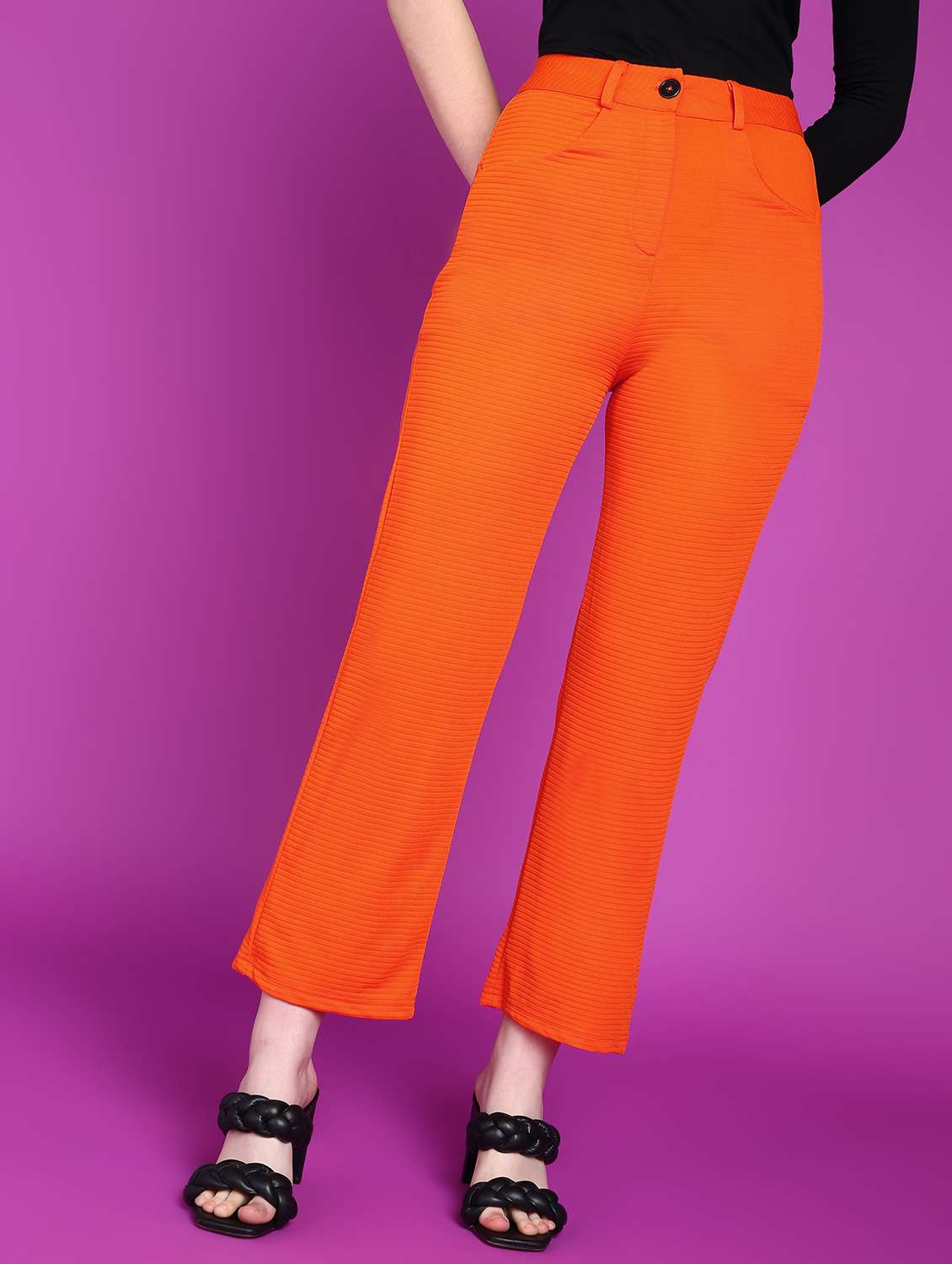women solid high rise straight trouser