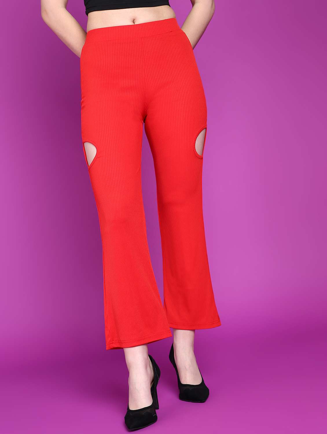 women solid mid rise bootcut trouser - 21523464 - Zoom Image - 0