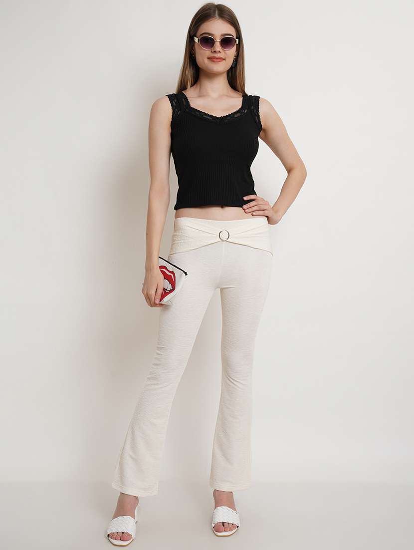 women self design regular fit bootcut trouser - 21523509 - Standard Image - 3
