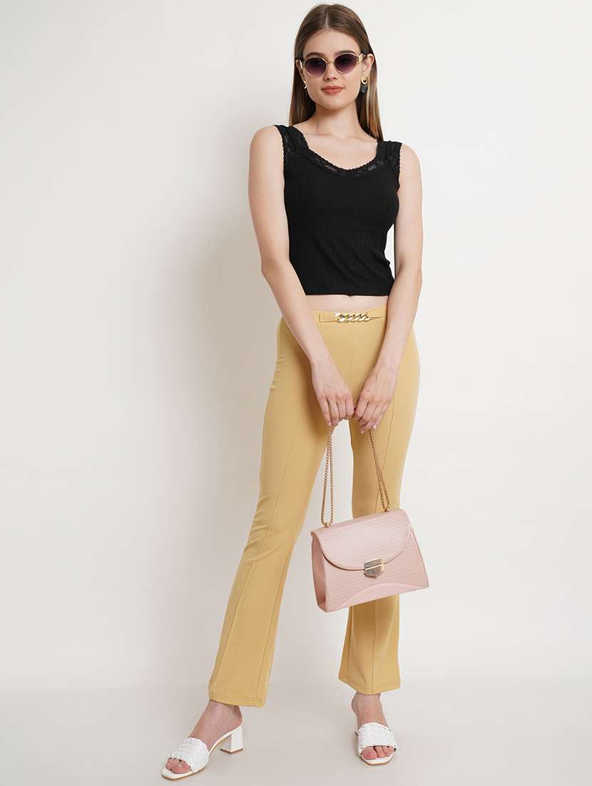 women solid regular fit bootcut trouser - 21523516 - Standard Image - 3