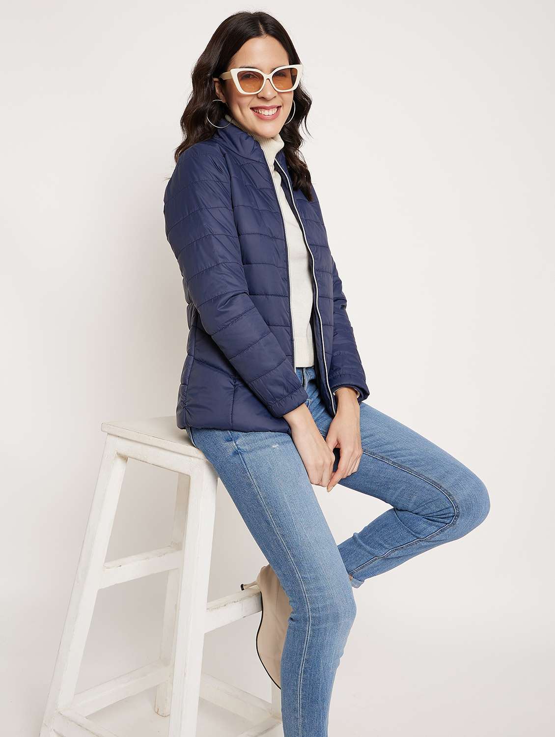 women solid long sleeves quilted jacket - 21523536 - Standard Image - 3