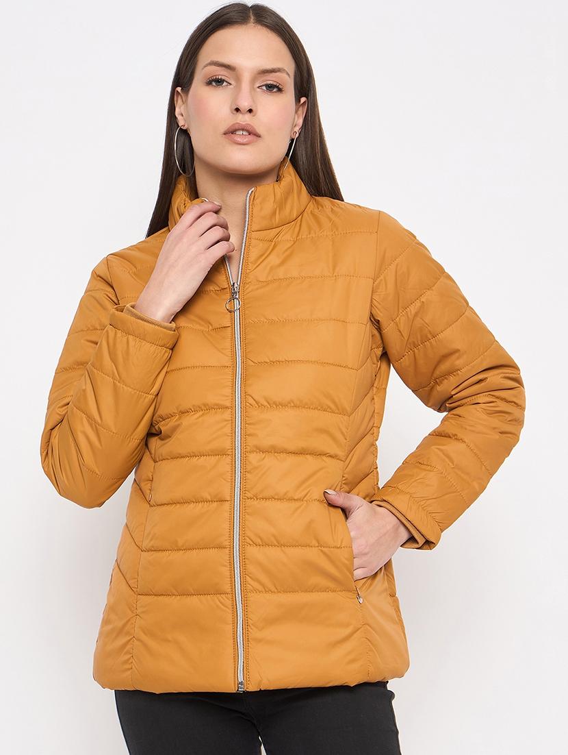 women solid long sleeves quilted jacket