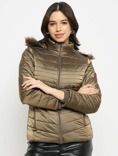 women solid long sleeves quilted jacket - 21523562 -  Standard Image - 0