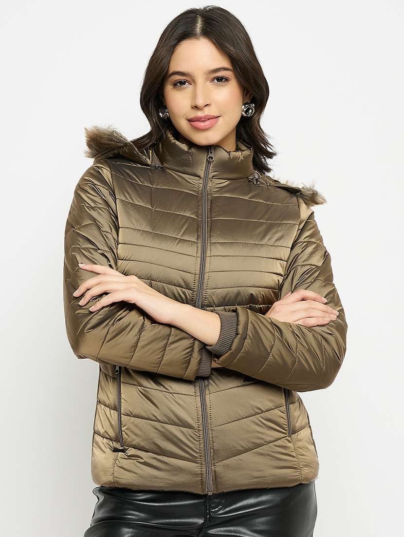 women solid long sleeves quilted jacket - 21523562 -  Zoom Image - 0