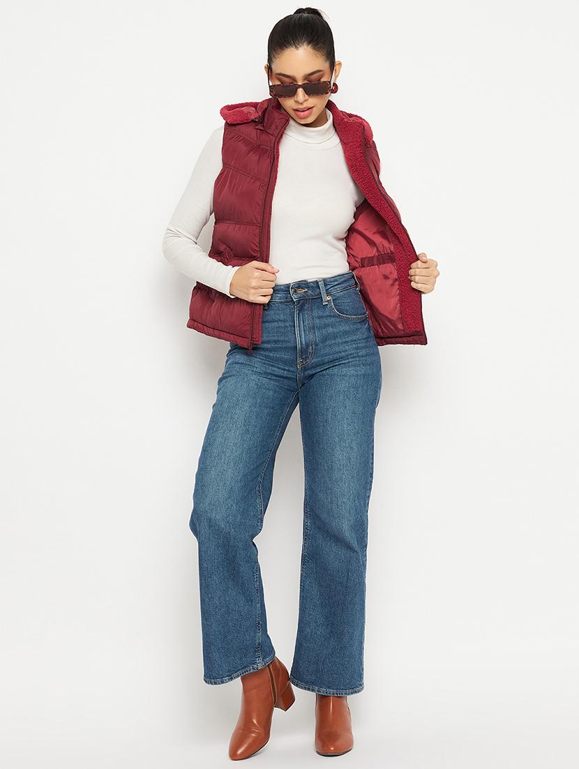 women solid sleeveless quilted jacket - 21523575 - Standard Image - 3