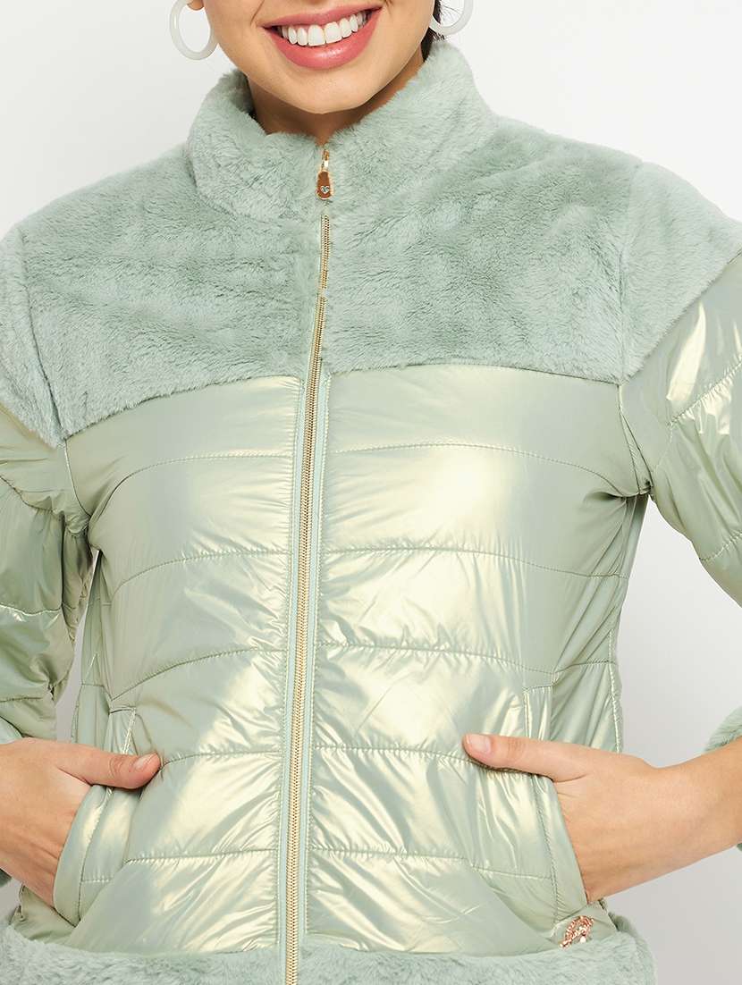 women solid long sleeves quilted jacket - 21523577 -  Standard Image - 3