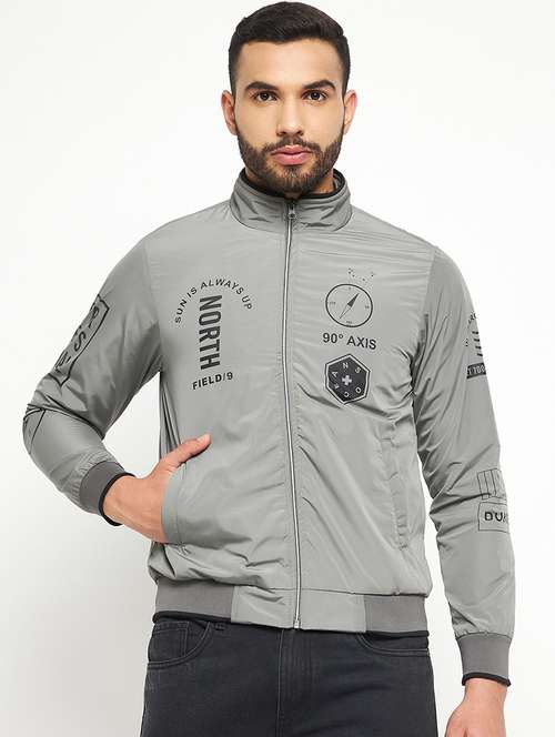 men grey solid biker jacket - 21523584 -  Standard Image - 0